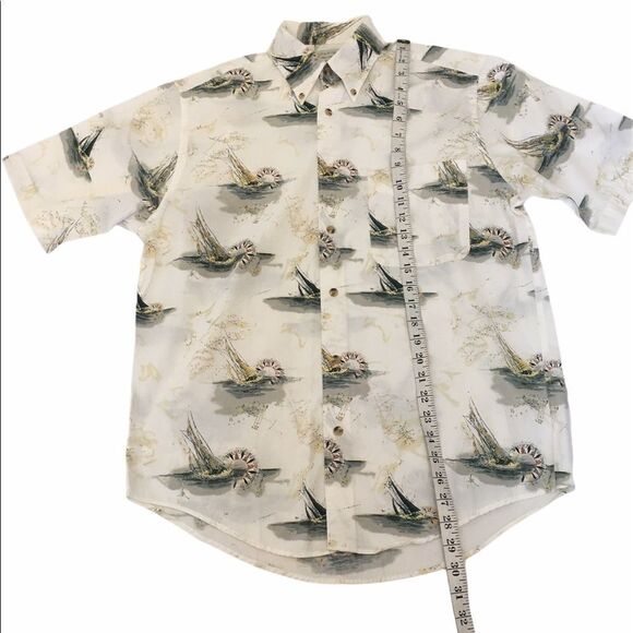 MENS CROSSING Cream Sailboat Print Button Up Shirt - Picture 6 of 7